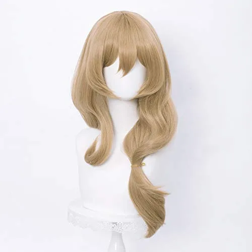 Vista 3 de LABEAUTÉ Peluca Lisa de color marrón anime, peluca rizada y ondulada con flequillo para fiesta de Halloween + gorra gratis