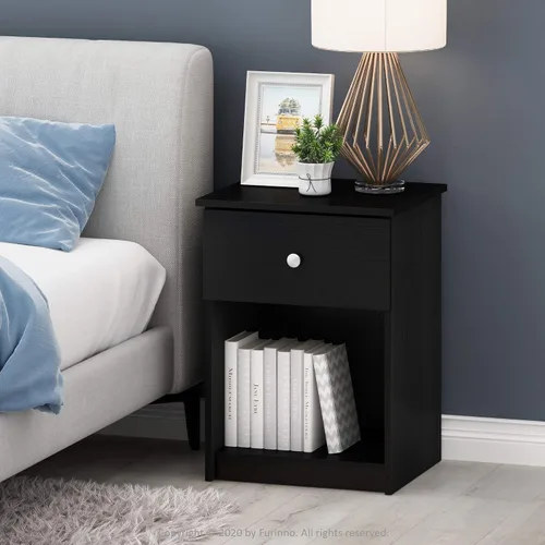 Vista 2 de Furinno Tidur - Mesita de noche, roble negro, americano, paquete de 2