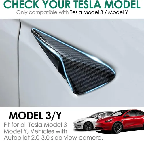 Vista 2 de 2 fundas laterales para cámara compatible con Tesla Modelo 3 (2017-2023) Modelo Y (2019-2022), cubiertas laterales de señal de giro, accesorios