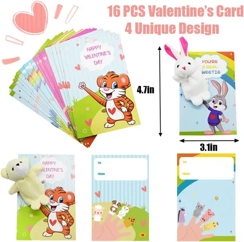 Vista 2 de Paquete de 16 marionetas de dedo de animales, juego de marionetas de peluche para niños, recuerdos de fiesta de Pascua, rellenos de cesta de Pascua