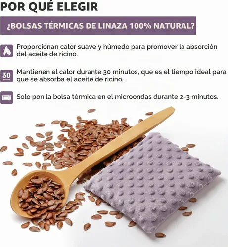 Vista 2 de Almohadilla térmica para microondas para paquete de aceite de ricino, almohadilla térmica 100% natural de linaza para microondas, adecuada