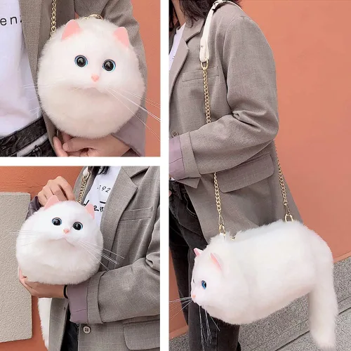 Vista 4 de HUIJUFU Bolso bandolera realista con forma de gato para mujer
