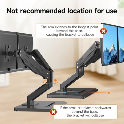 Vista 5 de Pholiten Brazos de Monitor Dobles Ajustables con Resorte de Gas para Pantallas de 17-32 Pulgadas, Soporte de Monitor VESA Dual Neumático con Base