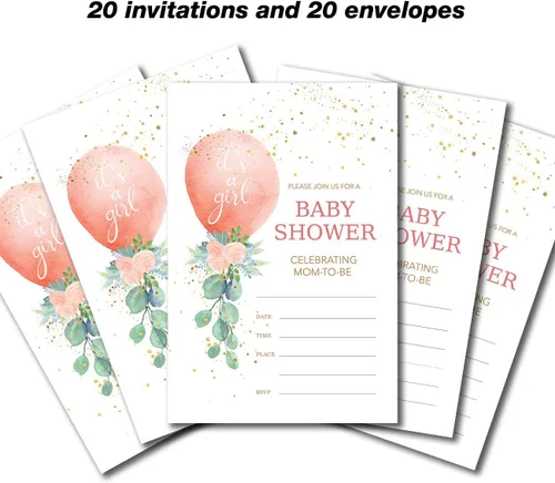 Vista 4 de YIDOU Greenery - Invitaciones para fiesta de baby shower, 20 invitaciones y sobres (doble cara)