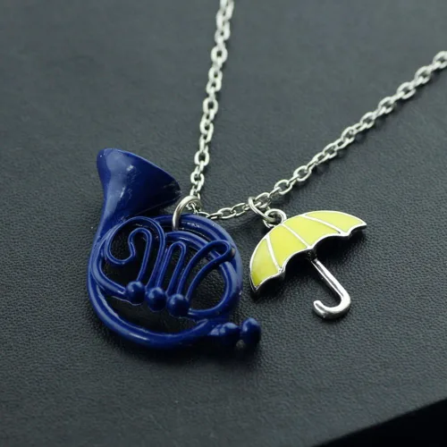 Vista 3 de Collar de cadena colgante de paraguas amarillo con cuerno francés azul - Metal, Azul