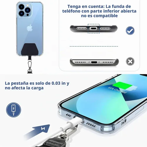 Vista 2 de CACOE Cordón para teléfono, 2 unidades, 1 correa ajustable para el cuello, 1 correa de muñeca, 2 almohadillas, cordón universal multifuncional