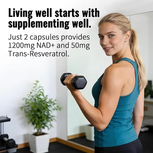 Vista 4 de Suplemento NAD+ con resveratrol 1200mg – Nicotinamida Adenina Dinucleótido y Trans-Resveratrol 50mg, Energía Celular Antienvejecimiento