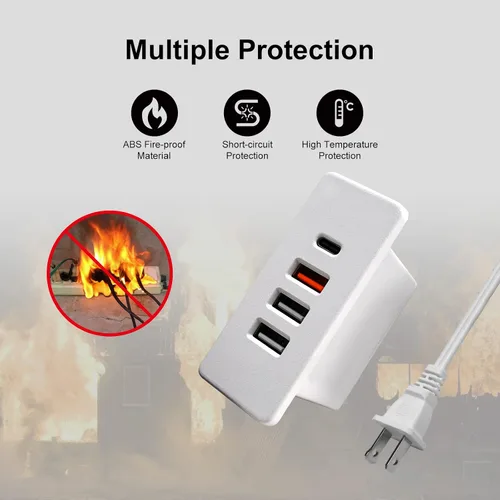 Vista 5 de Enchufe USB C con enchufe empotrado USB C Power Strip Outlet con carga rápida 4 puertos USB 20W montado en la cama escritorio mesa sofá (blanco)