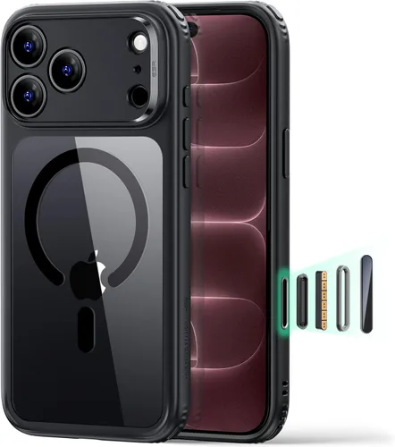 Vista 10 de ESR Classic Hybrid - Funda para iPhone 16 Pro, color negro transparente claro negro