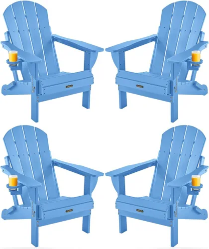 Vista 12 de Ciokea Silla Adirondack plegable con textura de madera, silla Adirondack para patio, resistente a la intemperie, silla de plástico para hoguera
