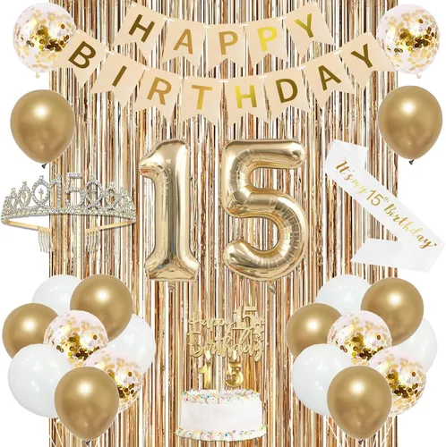 Vista 25 de Trgowaul Decoraciones de 9º cumpleaños para niñas, pancarta, banda y corona, decoración de pastel, globo de número 9, cortinas de flecos