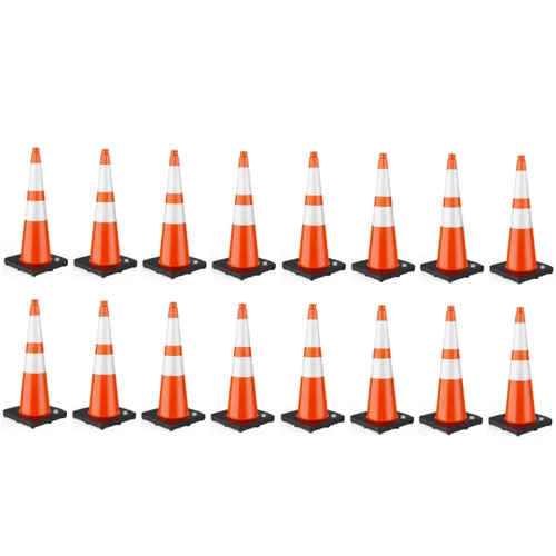 Vista 10 de BATTIFE Conos de tráfico de 28 pulgadas con base ponderada negra, conos de seguridad de PVC naranja para control de tráfico, eventos