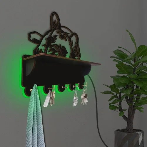 Vista 8 de The Geeky Days Soporte luminoso para medallas de Bulldog Francés, colgador de trofeos con estante de exhibición, letrero de luz de neón que brilla