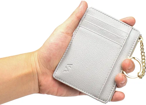 Vista 94 de Tarjetero delgado con bloqueo RFID, billetera de bolsillo pequeño, con cremallera Keychian para monedero, monedero y tarjetero para mujeres y hombres