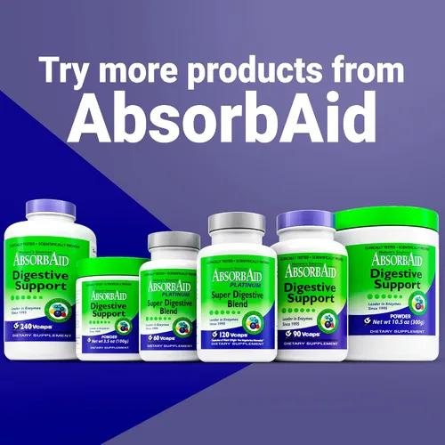 Vista 9 de AbsorbAid Soporte de enzimas digestivas de platino 120 vCaps, 12 enzimas digestivas más 2 probióticos para un máximo alivio