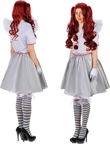 Vista 2 de Toulite Halloween Carnevil Clown Costume for Women Clown Wig Dress up Clown Costume for Halloween Scary Cosplay Party