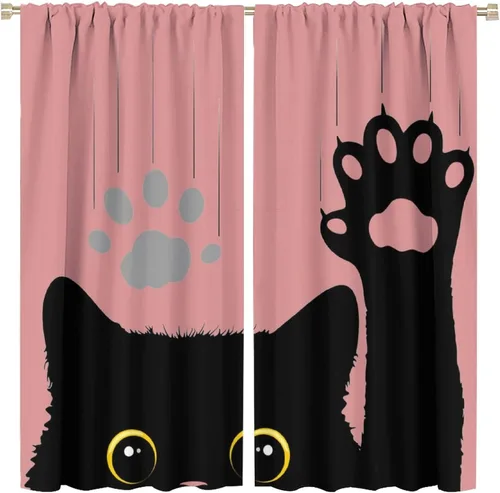 Vista 36 de Cortinas opacas de gato abstracto, arte simple, universo planeta, dibujos animados, lindo, divertido, colorido, gato, azul, niños, niñas, niños