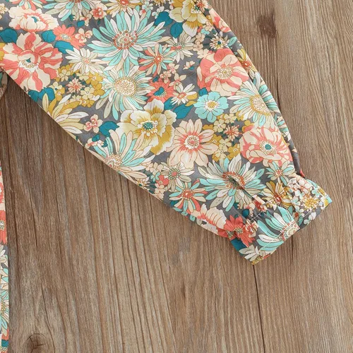 Vista 7 de Conjunto de 2 piezas de ropa con volantes y cuello halter floral para niños pequeños