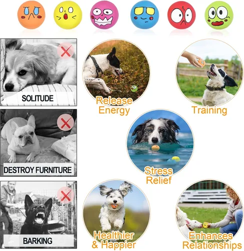 Vista 6 de Pelota chirriante de látex para perros, juguetes de pelota chirriante, juguete para cachorros, mascotas pequeñas y medianas (6 unidades (C))