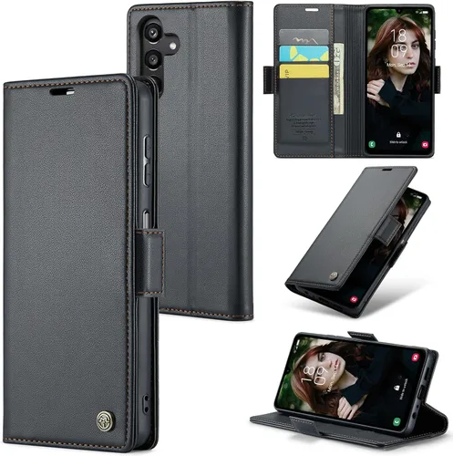 Vista 13 de Funda compatible con Samsung Galaxy A14 con tarjetero y función atril, funda protectora de piel para Galaxy A14 5G de 6.6 pulgadas (negro)