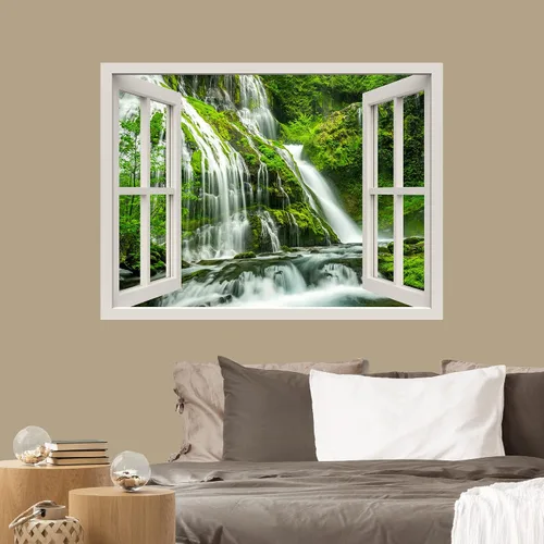 Vista 39 de IDEA4WALL Murales de pared para dormitorio, vista de ventana falsa, bosque, papel tapiz extraíble, calcomanías de pared para despegar y pegar, 24 x