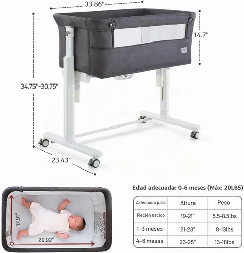Vista 5 de Moisés mecedor para bebé, moisés eléctrico automático junto a la cama, durmiente junto a la cama para bebé de 5 alturas ajustables para infantes