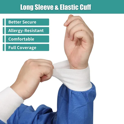 Vista 3 de Chaquetas de laboratorio desechables dentales Puños y cuello de punto suave SMS duraderos con 3 bolsillos Chaqueta de laboratorio médico