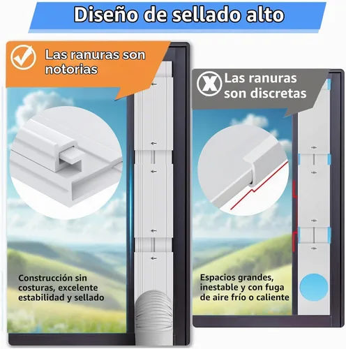 Vista 2 de Kit portátil de ventilación de ventana de CA con 6 placas para ventanas correderas/puertas