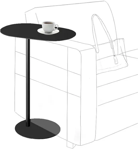 Vista 9 de Mesa auxiliar moderna de metal en forma de C para sofá, mesa auxiliar delgada para sofá, mesa auxiliar de aperitivos, bandejas de TV para comer