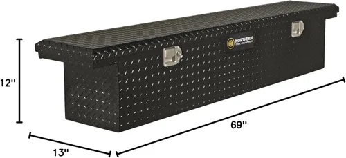 Vista 10 de Caja de herramientas para camioneta Northern Tool de perfil bajo, cruzada, con tapa única - Aluminio, negro brillante, cierres de paleta, 69