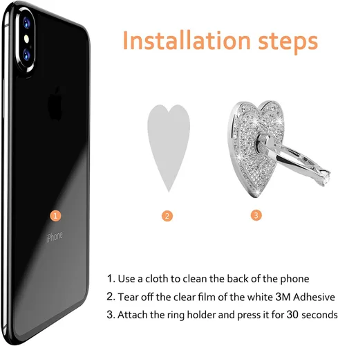 Vista 7 de Soporte de anillo de teléfono con forma de corazón, diamantes de imitación