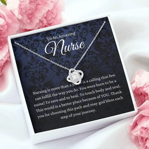 Vista 7 de Regalo de joyería personalizado nudo de amor, regalo de enfermera, regalo de enfermera, regalo de atención médica, regalos para enfermeras, regalo