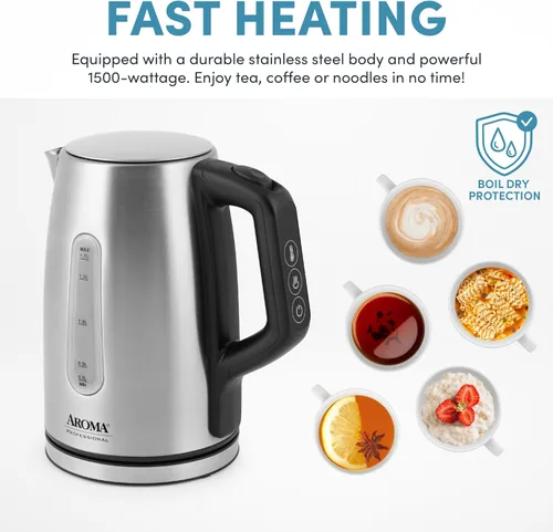 Vista 3 de AROMA Hervidor eléctrico profesional de acero inoxidable de 1.7L/7 tazas (AWK-1810SD)