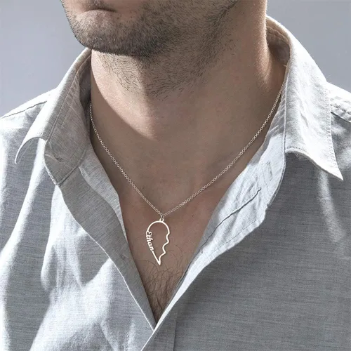 Vista 4 de MYKA - Collar personalizado con nombre de corazón roto para mujeres hombres ella él plata de ley 925 - Dije rompible para mejor amiga - Día del Amor