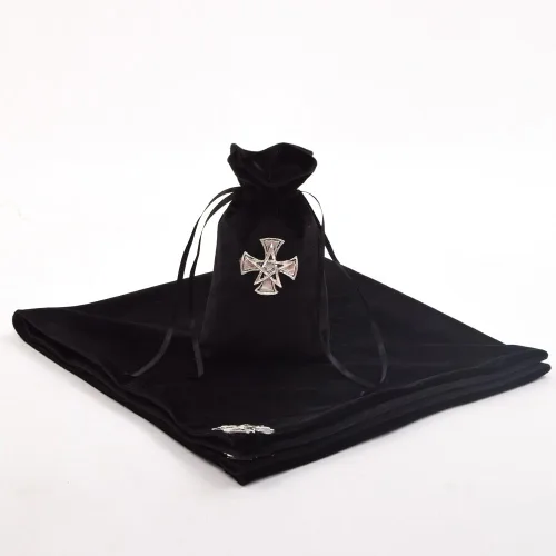 Vista 5 de BLESSUME Wicca - Mantel de tarot con bolsa de tarot, cuadrado, terciopelo de adivinación, color negro, 24.4 x 24.4 pulgadas