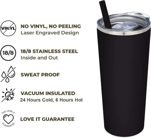 Vista 3 de Vaso de acero inoxidable aislado al vacío con tapa y pajita, taza temática de gatos para amantes de los gatos, taza para mamá y gato, taza