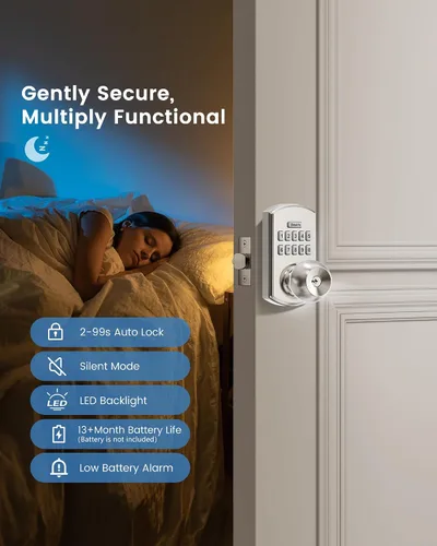 Vista 5 de Hidalife Pomo de puerta inteligente con teclado, cerradura de puerta de entrada sin llave para puerta delantera, modo de paso fácil, código único