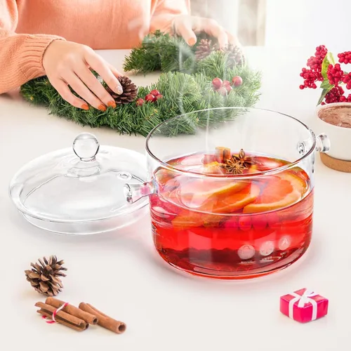 Vista 2 de Olla de cocina de vidrio de 1.4L/47oz, cacerola de vidrio con olla de doble mango
