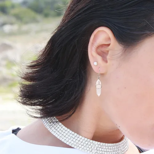 Vista 46 de Pendientes de cristal de punta envuelta en alambre de piedra pulida para mujer Reiki Energy Healing