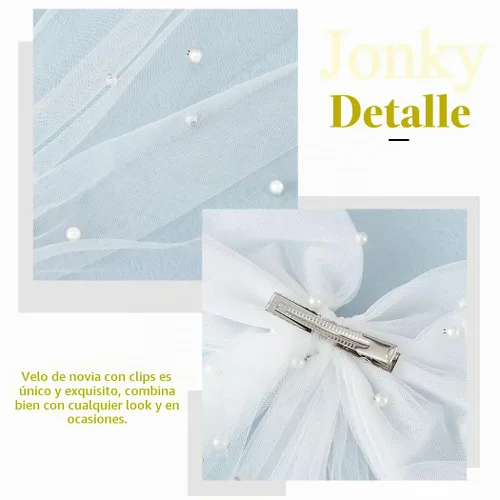 Vista 6 de JONKY Velo de Novia con Lazo de Boda Clip para Cabello con Perlas para Fiesta de Despedida de Soltera para Mujeres (Style1)