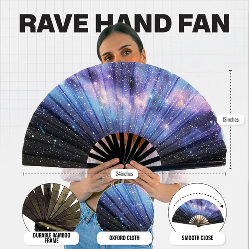 Vista 2 de SoJourner Bags Rave Fan Ventilador plegable grande Ventilador de mano Clack para raves, Halloween, Burlesque, trajes de arcoíris para mujeres