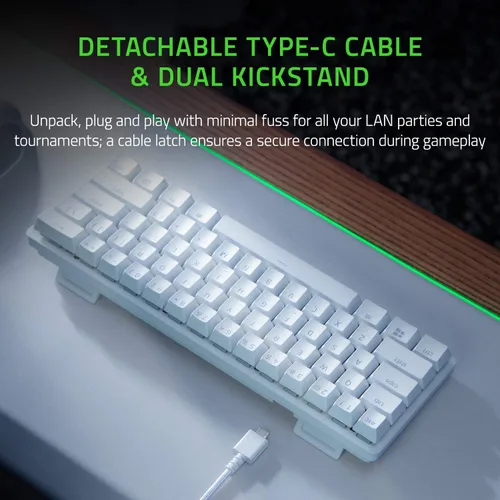Vista 4 de Razer Huntsman Mini Teclado 60% para juegos, interruptores ópticos lineales blanco (Mercury White)