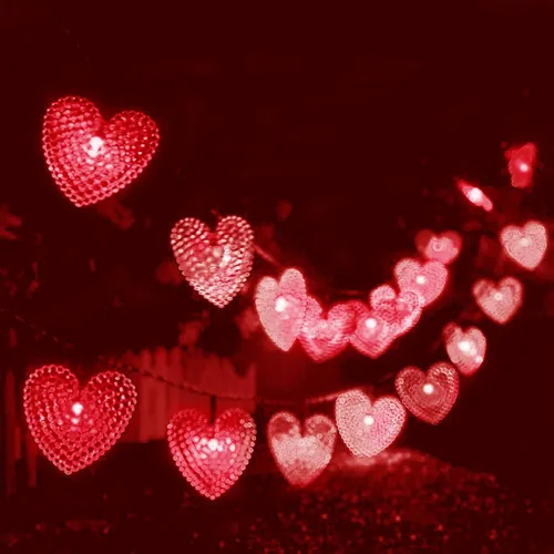 Vista 18 de Luces solares de corazón para exteriores, impermeables, de 16.4 pies, 20 luces LED, corazón de amor, día de San Valentín, 8 modos de iluminación