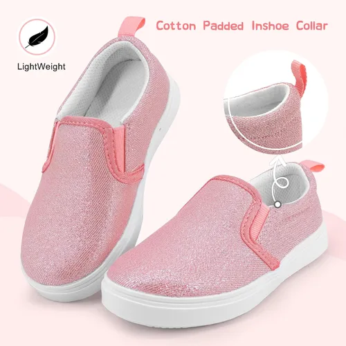 Vista 3 de Zapatos deportivos de lona sin cordones para niños y niñas pequeños para caminar, mocasines casuales de tenis para niños pequeños