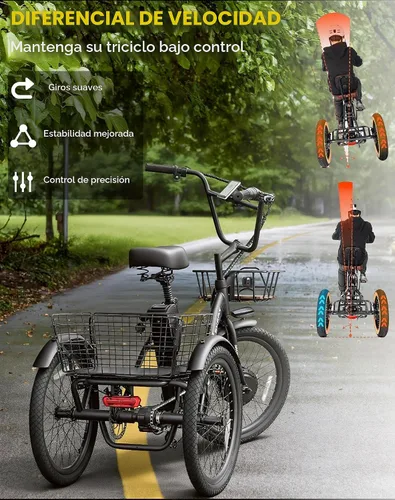 Vista 5 de Skeri Triciclo eléctrico, triciclo eléctrico de 1000 W para adultos, bicicleta eléctrica plegable de 3 ruedas de 20 pulgadas, triciclo E con batería