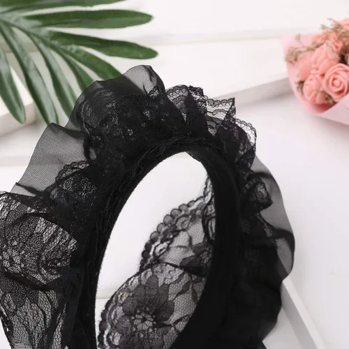 Vista 6 de YiZYiF - Diadema gótica de encaje con volantes accesorio para el pelo para mujeres y niñas
