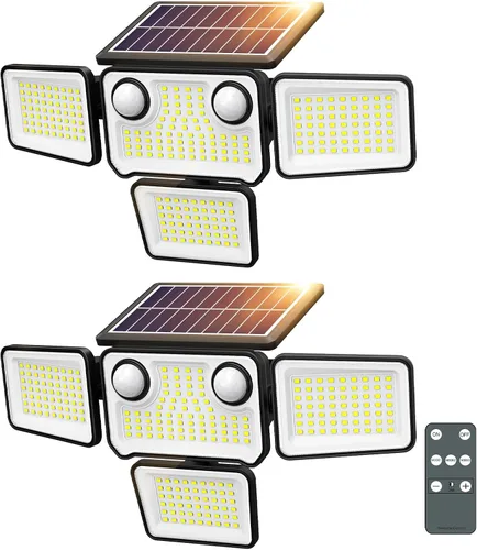 Vista 10 de Luces Solares para Exteriores Impermeables de 4500LM, 254 Luces LED Solares Reflectoras para Exteriores con 2 Sensores de Movimiento, Luz