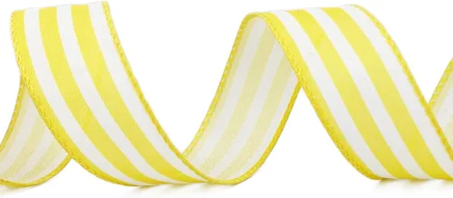 Vista 3 de Leecogo Cinta de Pascua con alambre, 1-1/2 x 10 yardas, cinta de rayas amarillas para Pascua, Navidad, corona, primavera, verano, boda, baby shower
