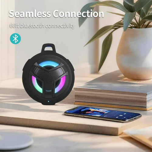 Vista 6 de EBODA Altavoz de ducha Bluetooth, altavoces Bluetooth portátiles, altavoz inalámbrico impermeable IP67 con luz LED, flotante, 2000 mAh, estéreo