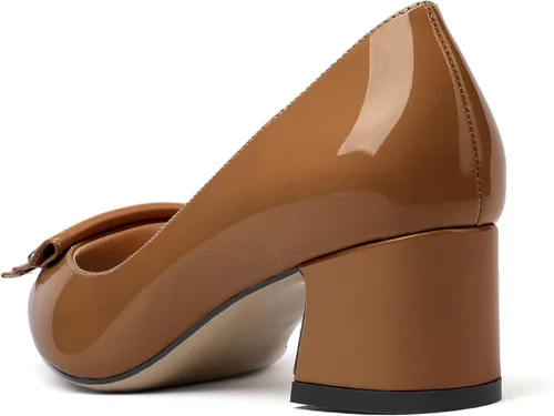 Vista 5 de YODEKS Zapatos de tacón grueso para mujer, tacón de bloque bajo, punta puntiaguda, zapatos de tacón para el trabajo, casual, vida diaria, fiesta